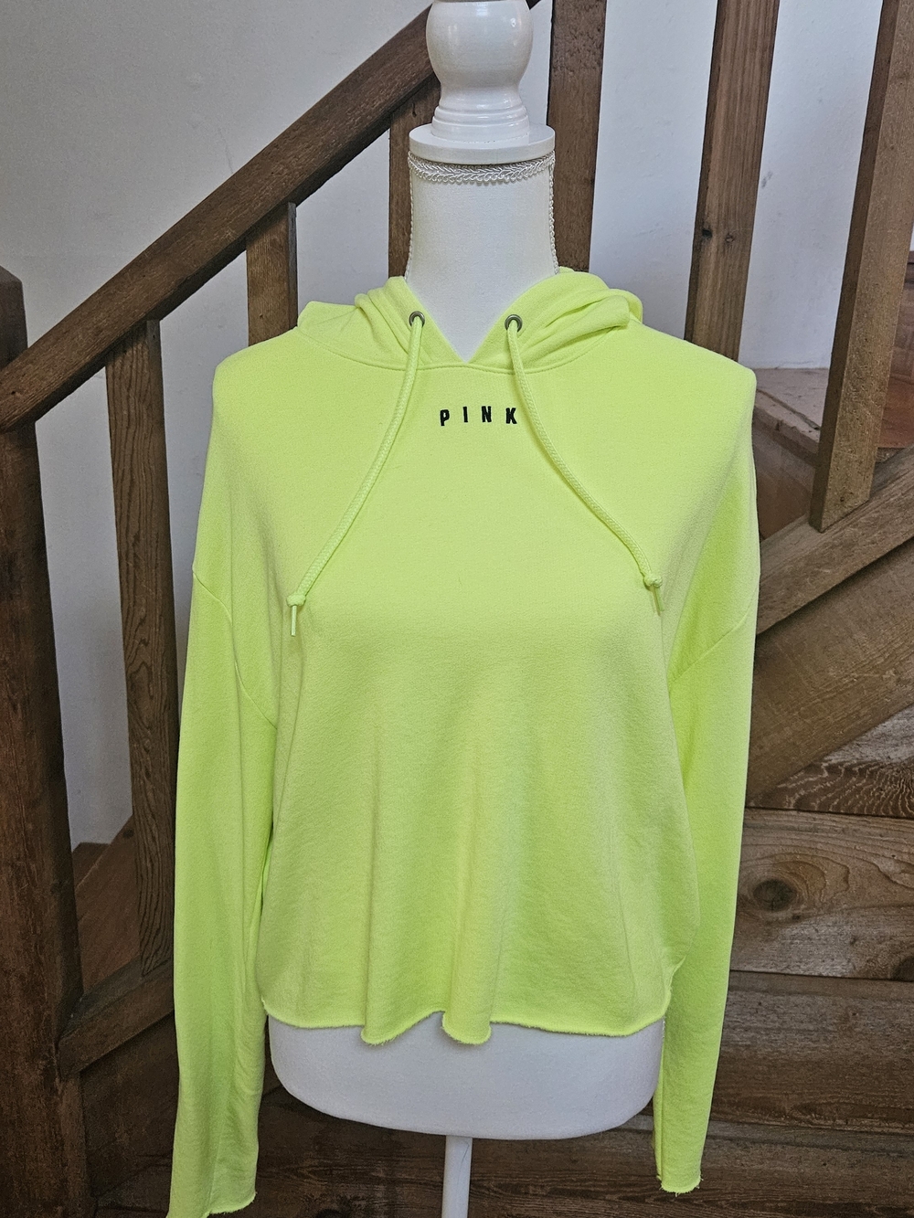 PINK Victoria's Secret Neon Yellow Cropped Hoodie - Women's Lightweight Pullover
